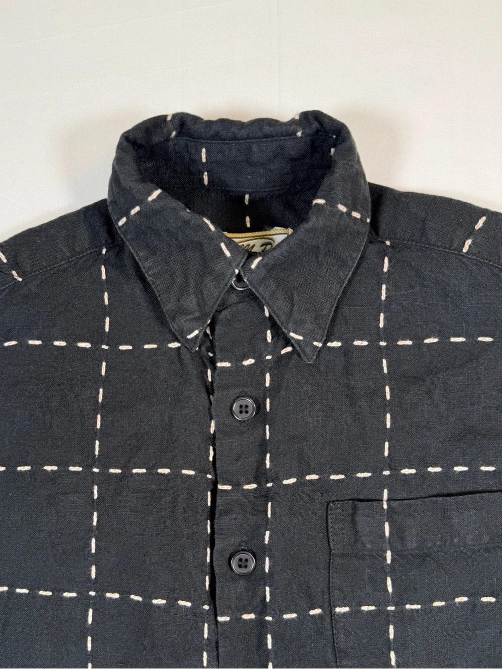 NWOT J.M.P. Boys 7 Linen Button Front Windowpane Coastal Resort Minimalist NEW